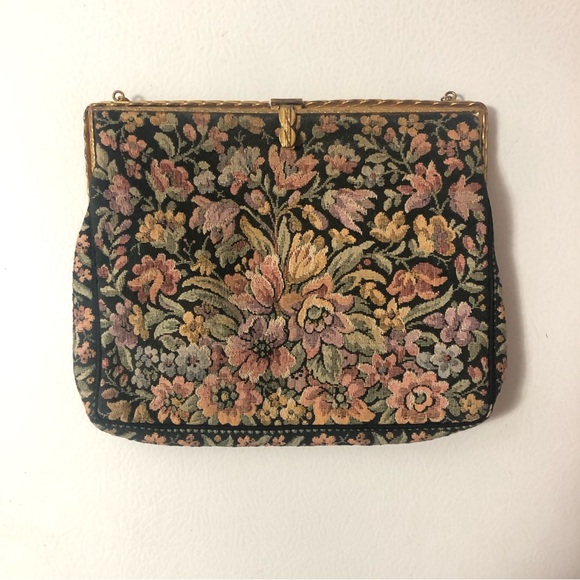 VTG Gorwood Canada Tapestry Fabric Handbag Purse Pastel Floral Gold-Tone Metal - Picture 1 of 16